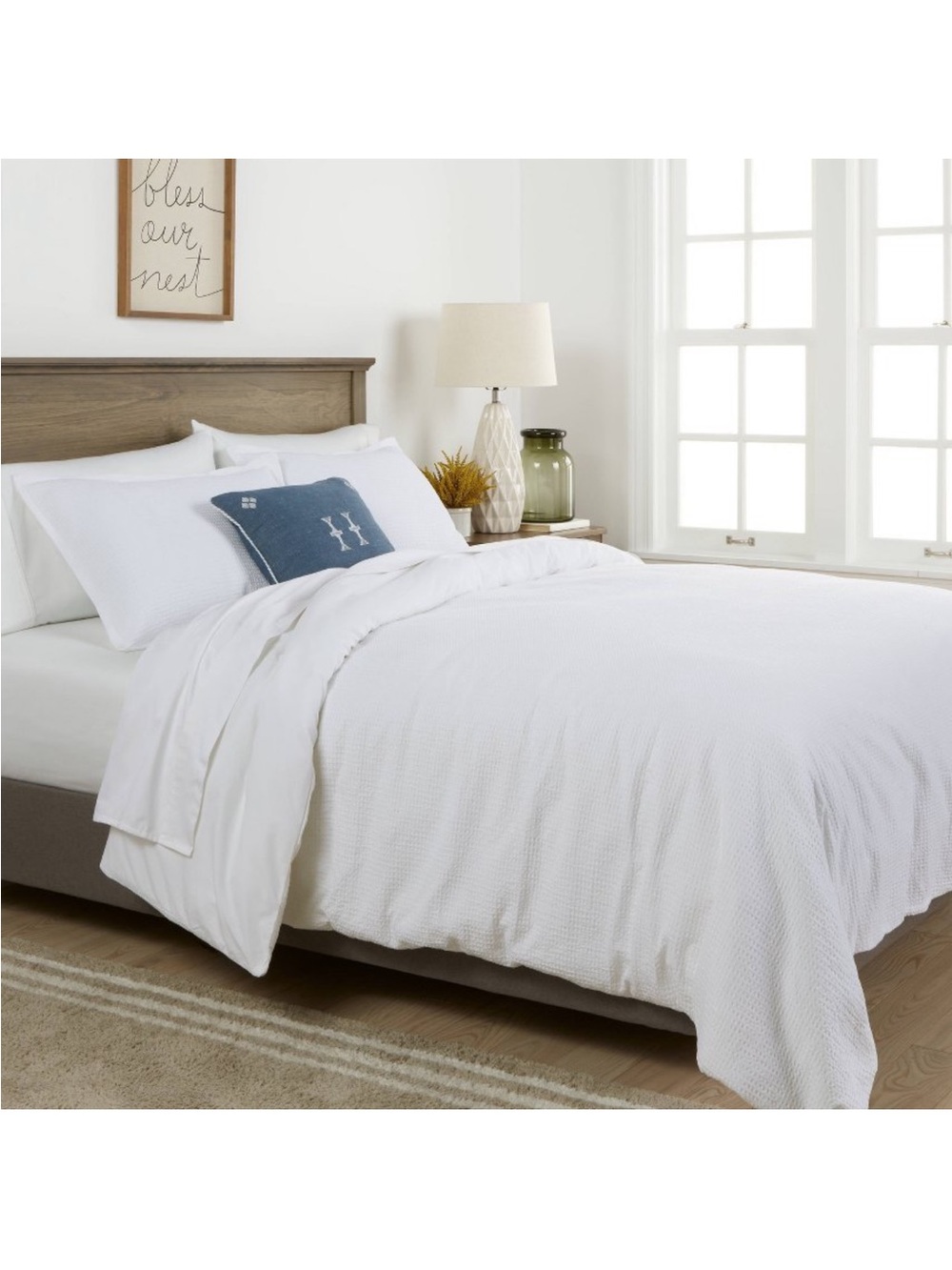King Waffle Washed Waffle Weave Duvet Cover and Sham Set White - Threshold